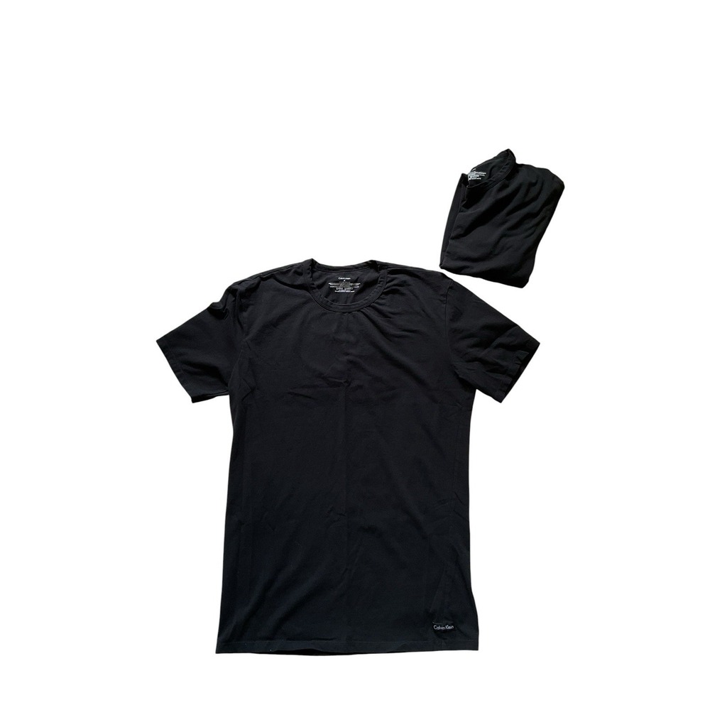 (2) Calvin Klein Women's Black Cotton Crewneck Short-Sleeve Tops Medium‎